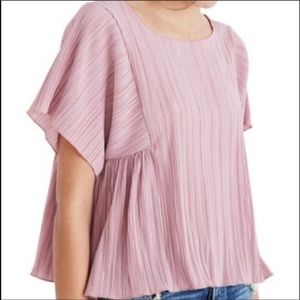 Madewell Pink Crepe Crinkle Babydoll Top